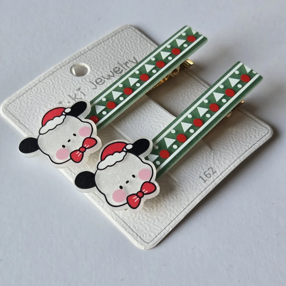 Pochacco Christmas Hair Clips - Set of 2 Festive Barrettes - Picture 4 of 6